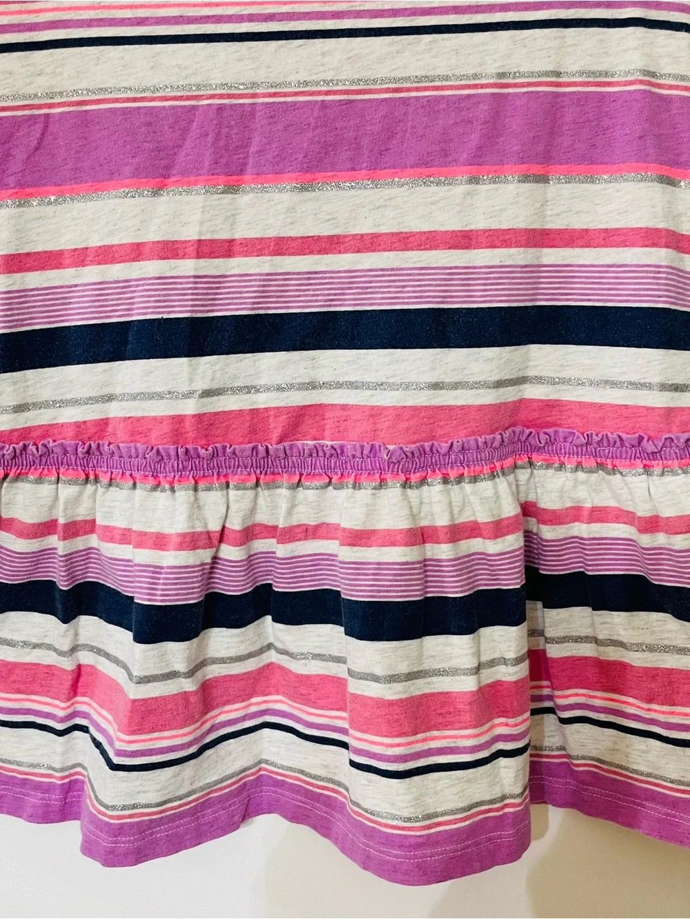 OshKosh B'gosh Pink Purple Navy Striped Long Sleeve Peplum Top